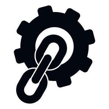 Gear icon linking chain representing settings integration vector