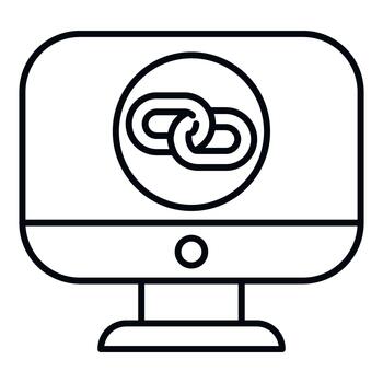 Computer monitor displaying backlink chain icon for seo vector