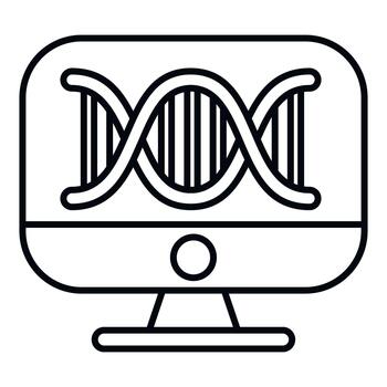 Dna double helix structure on computer monitor icon vector