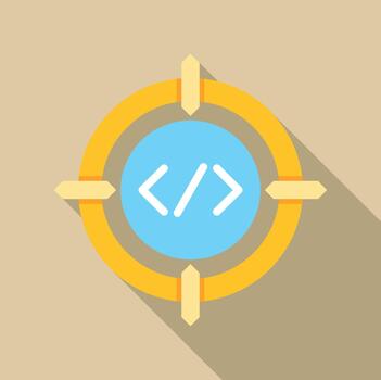 programación código objetivo icono plano diseño vector