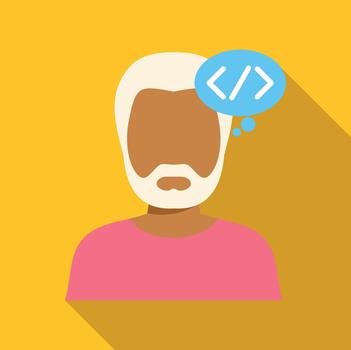 Senior programmer thinking about coding and development vector