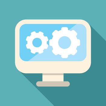 Computer monitor displaying gears icon for settings vector