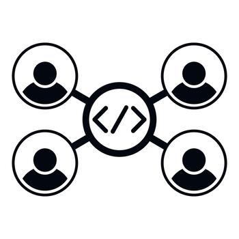 Software development team collaborating on programming network vector