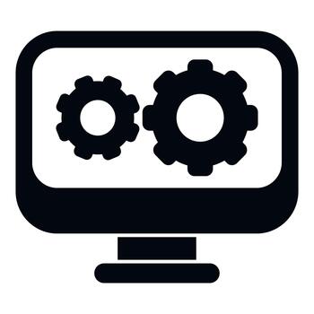 computadora monitor mostrando engranaje ruedas icono para ajustes vector