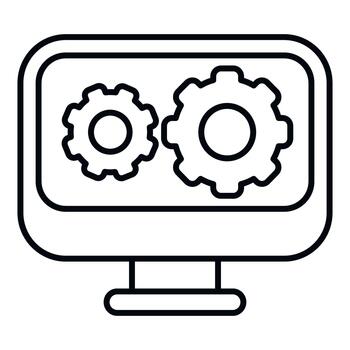 Computer monitor displaying gears programming system settings vector