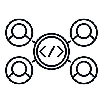 desarrolladores colaborando en software programación y codificación red vector