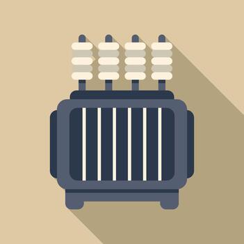 Electrical power transformer sending energy in flat design vector