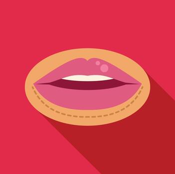 Lips augmentation procedure illustration with dotted lines vector