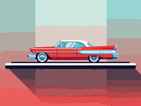Retro automobile parked on a colorful, abstract background vector