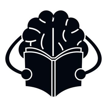 Brain icon holding open book learning knowledge vector