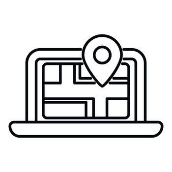 Laptop displaying map with location pin icon vector