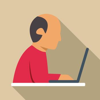 Man working on laptop computer at desk vector