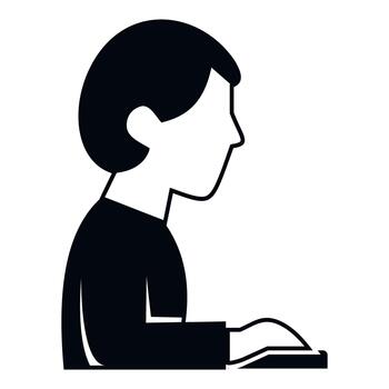 persona perfil trabajando en computadora ratón negro icono vector