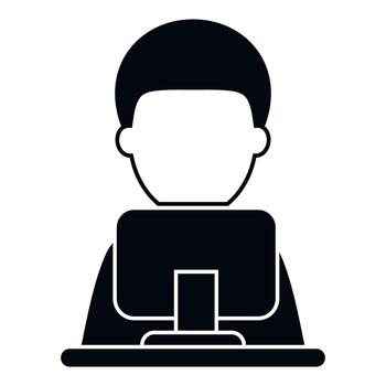 un hombre sentado a un computadora monitor con un negro antecedentes vector