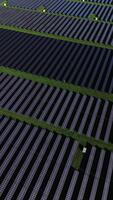 Expansive solar panel array capturing sunlight in a vast field under a clear blue sky during midday video