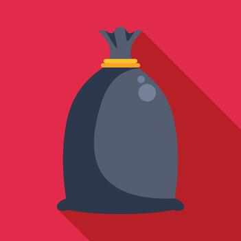 Trash bag icon with red background, flat design vector