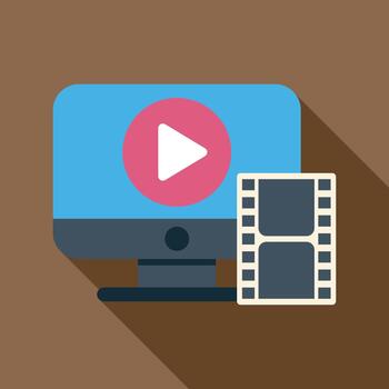 computadora monitor mostrando jugar botón con película tira vector