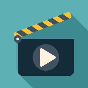 Clapperboard with play button in flat design style vector