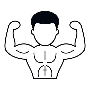Man bodybuilder flexing biceps showing strong muscles vector