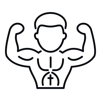 Man flexing muscles showing religious cross icon vector