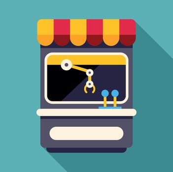 An arcade machine with a red and yellow awning vector