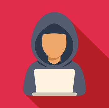 Hooded hacker programming on laptop representing cyber security threat vector