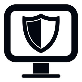 Computer monitor displaying shield icon for data protection vector