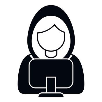 Woman hacker anonymized operating computer symbolizing cyber security vector