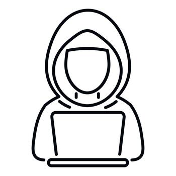 Hacker wearing a hoodie using a laptop icon vector