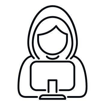 Woman hacker coding working on computer icon vector