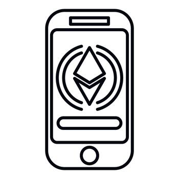Smartphone displaying ethereum cryptocurrency emblem for digital wallet vector