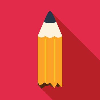 Yellow pencil icon on a red background with a long shadow vector