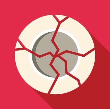 Broken plate cracking with red lines symbolizing problem or damage vector
