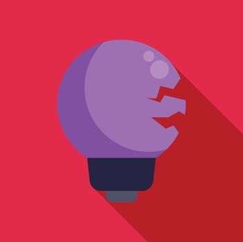 A purple light bulb with a broken bulb on a red background vector