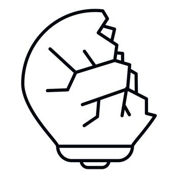 Broken lightbulb outline icon representing a failed idea vector