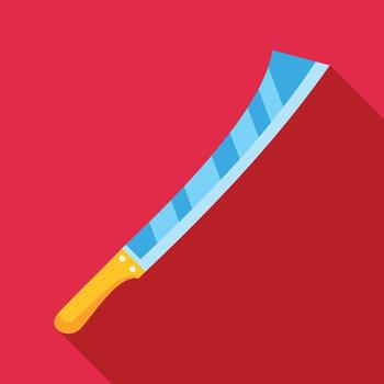 Machete tool with yellow handle on red background vector