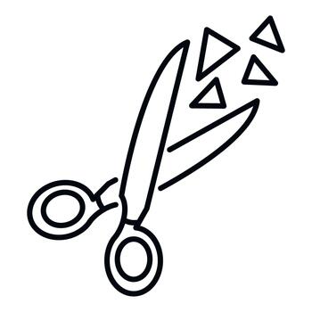 Scissors cutting geometric triangle shapes line art icon vector