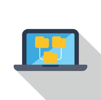 Laptop displaying connected folders organizing shared files vector