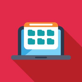 Laptop displaying folders icon flat design vector
