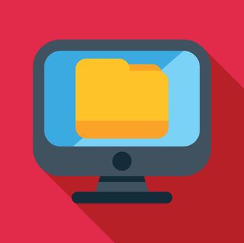 Computer monitor displaying yellow folder icon with data vector