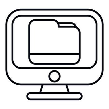 Computer monitor displaying files folder line art icon vector