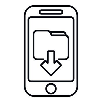 Smartphone downloading data to a folder icon vector
