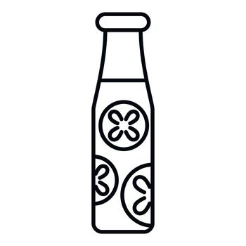 Refreshing drink bottle with cucumber slices line art vector
