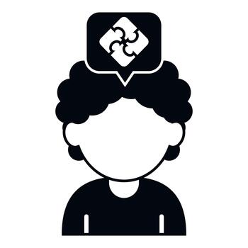 persona pensamiento, resolviendo rompecabezas, hallazgo solución vector
