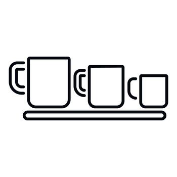 Mugs comparing different sizes on a shelf icon vector