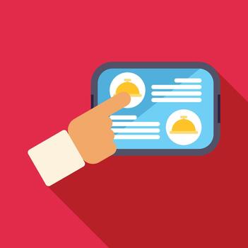 Hand using a food delivery app on smartphone vector