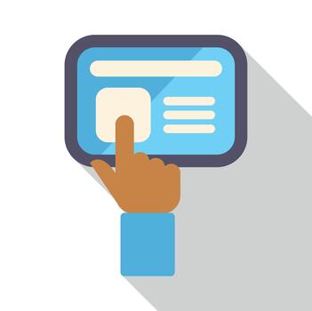 Hand touching tablet screen interface flat design vector