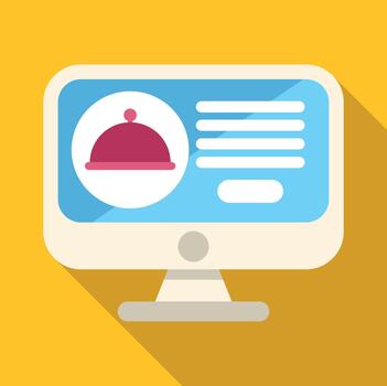 Online food ordering service on desktop computer screen vector