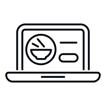 Laptop displaying online food ordering interface with bowl icon vector