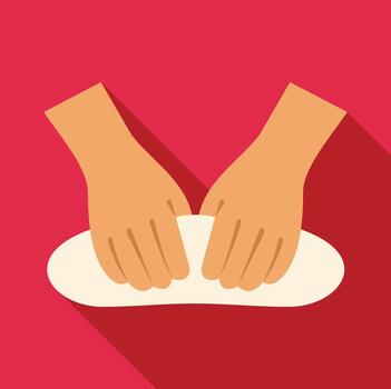 Hands rolling out dough flat icon on red background vector